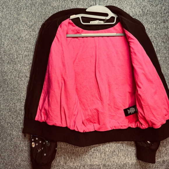Alice + Olivia Black Floral Embroidered Bomber Jacket - Picture 16 of 16